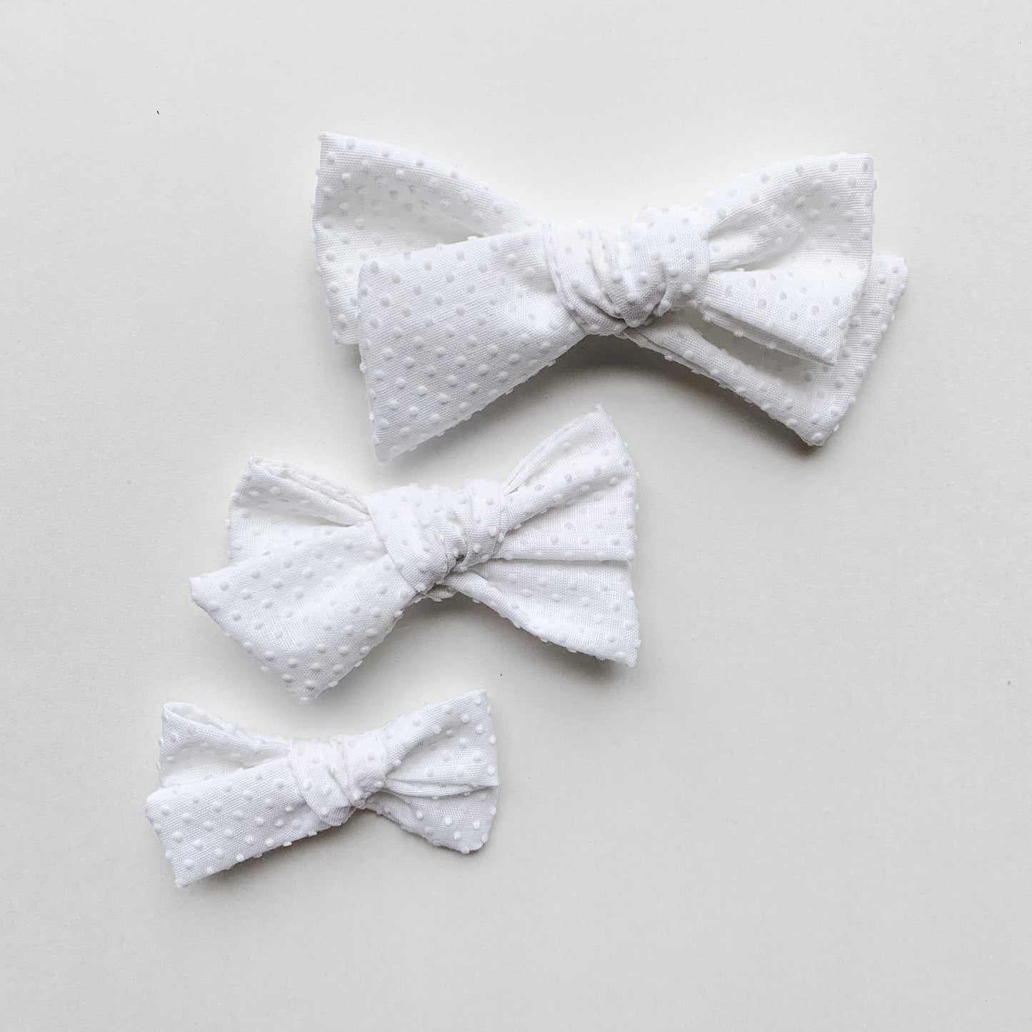 Hand Tied White Swiss Dot Bow