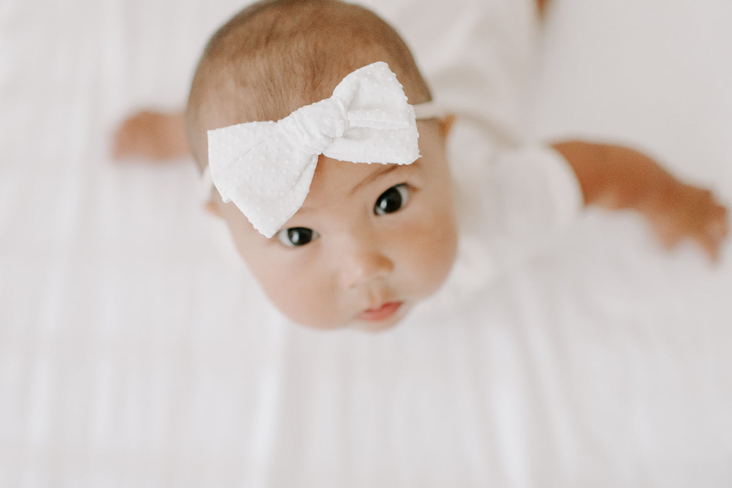 Hand Tied White Swiss Dot Bow
