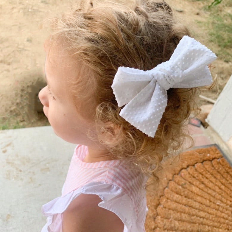 Hand Tied White Swiss Dot Bow