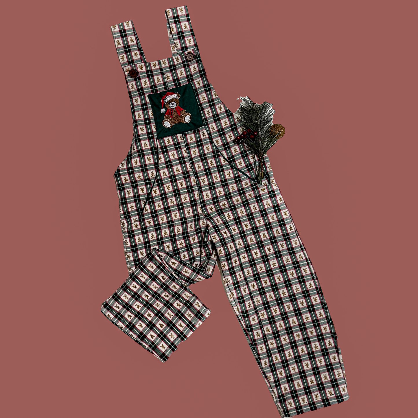 Custom Embroidered Pocket Christmas Dungaree (Right Print Only)