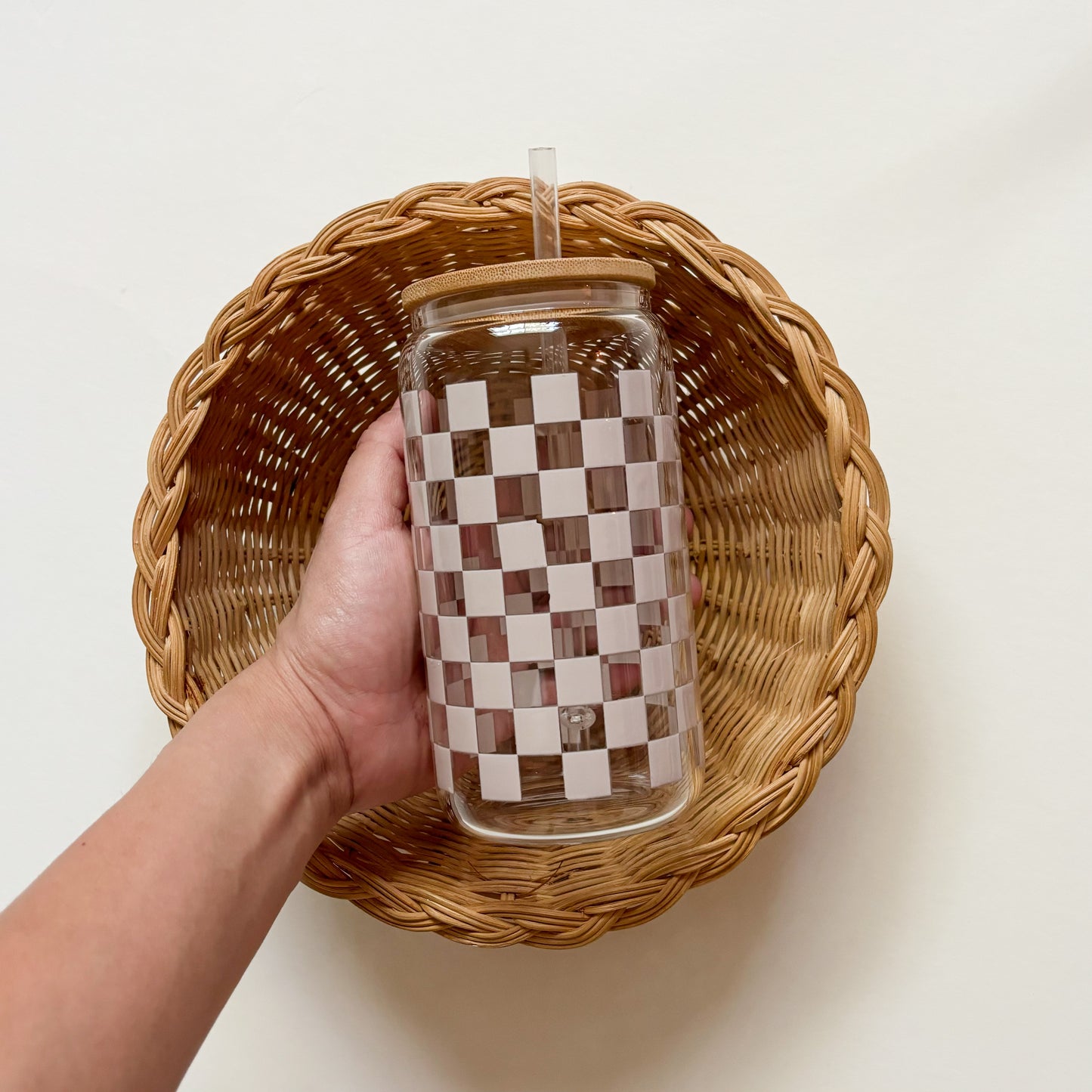 Neutral Checkered Glass Cup