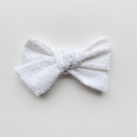 Hand Tied White Swiss Dot Bow