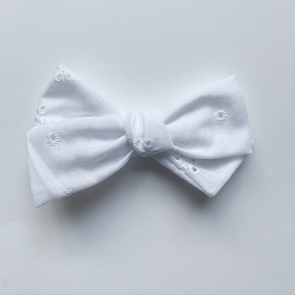 Hand Tied White Eyelet Bow
