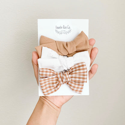 Hand Tied Tan Gingham Bow